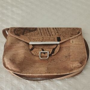 Cork Shoulder/Crossbody Bag with Flap Closure
